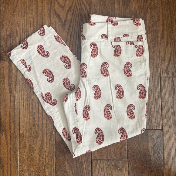 LOFT Pants - LOFT Cream Pants with Red Paisley Print